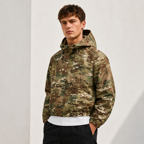 Custom Green Camo Hooded Work Jacket with Front Pockets