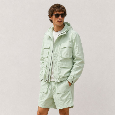 Custom Mint Green Utility Hooded Jacket and Shorts Set