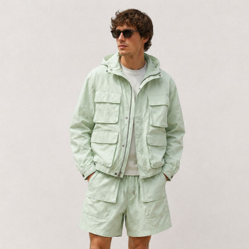 Custom Mint Green Utility Hooded Jacket and Shorts Set