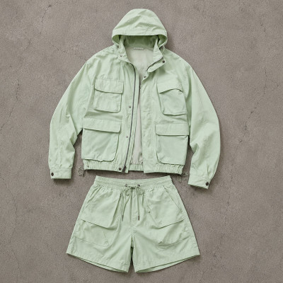 Custom Mint Green Utility Hooded Jacket and Shorts Set