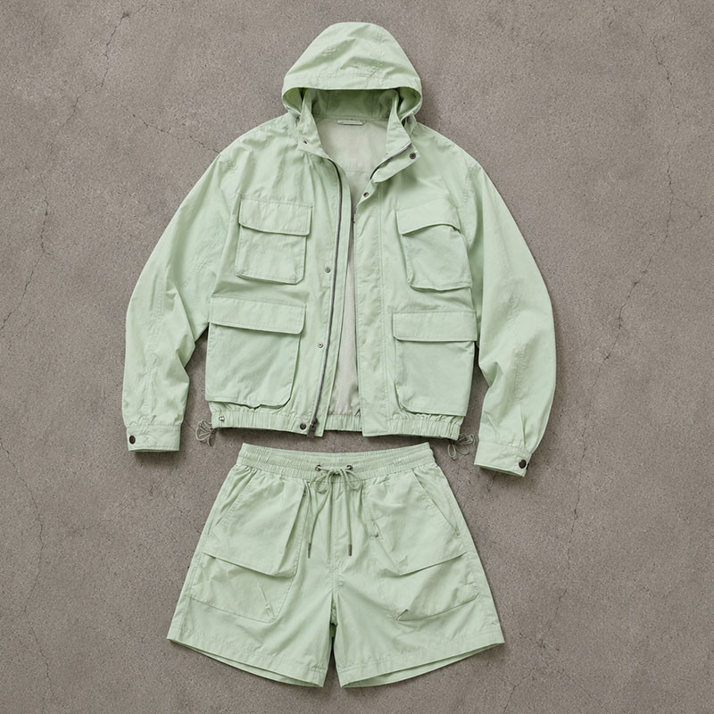 Custom Mint Green Utility Hooded Jacket and Shorts Set