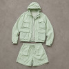 Custom Mint Green Utility Hooded Jacket and Shorts Set