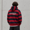 Custom Red Navy Rugby Striped Pullover Hoodie
