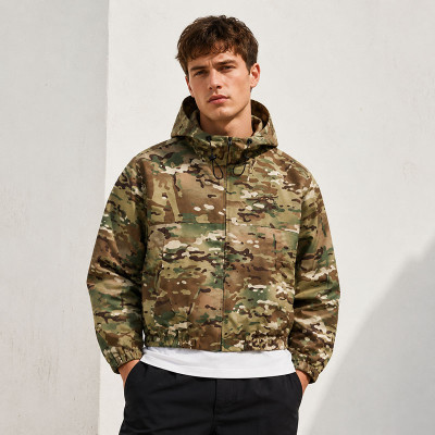 Custom Green Camo Hooded Work Jacket with Front Pockets
