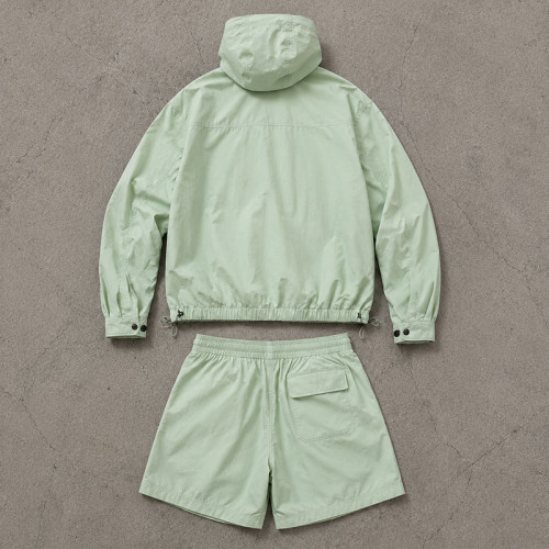 Custom Mint Green Utility Hooded Jacket and Shorts Set