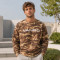Custom Brown Camo Waffle Knit Thermal Crewneck Sweatshirt