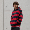 Custom Red Navy Rugby Striped Pullover Hoodie
