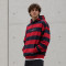 Custom Red Navy Rugby Striped Pullover Hoodie