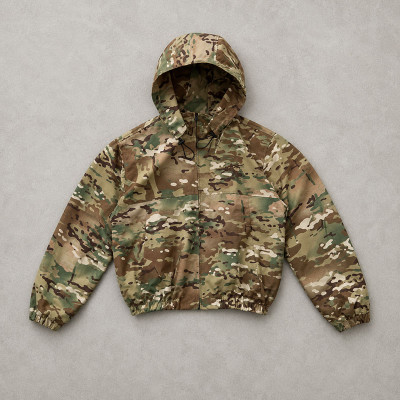 Custom Green Camo Hooded Work Jacket with Front Pockets