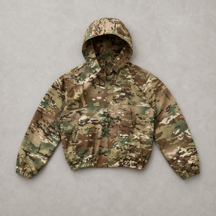 Custom Green Camo Hooded Work Jacket with Front Pockets