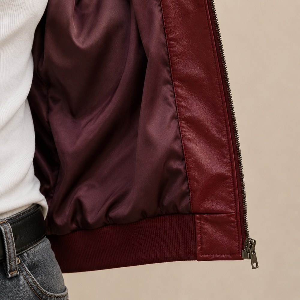 Custom Wine Red Faux Leather Bomber Jacket