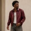 Custom Wine Red Faux Leather Bomber Jacket