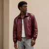 Custom Wine Red Faux Leather Bomber Jacket