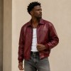 Custom Wine Red Faux Leather Bomber Jacket