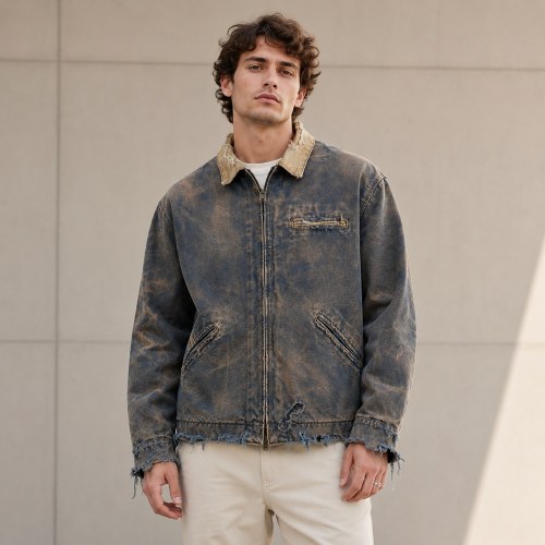 Custom Brown Distressed Cotton Work Jacket