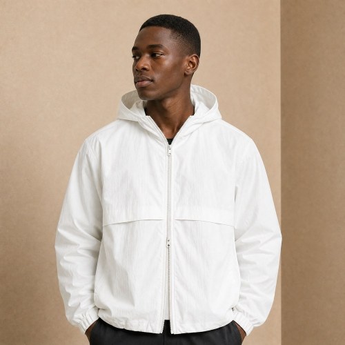 Custom Black Hooded Anorak Windbreaker Jacket