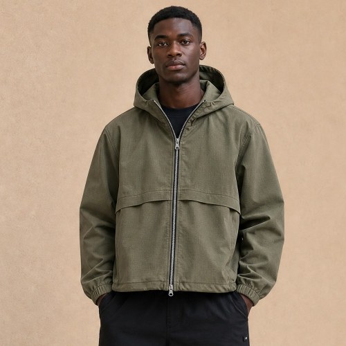Custom Black Hooded Anorak Windbreaker Jacket