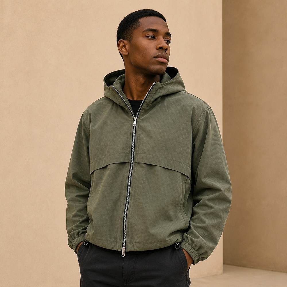 Custom Black Hooded Anorak Windbreaker Jacket