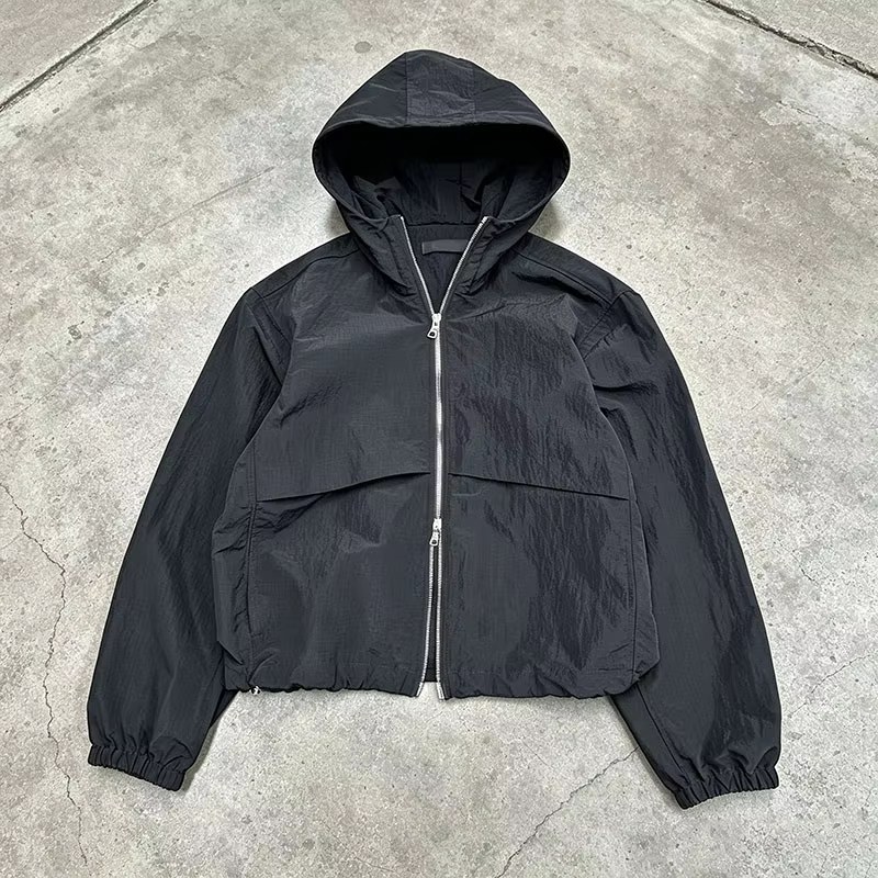 Custom Black Hooded Anorak Windbreaker Jacket