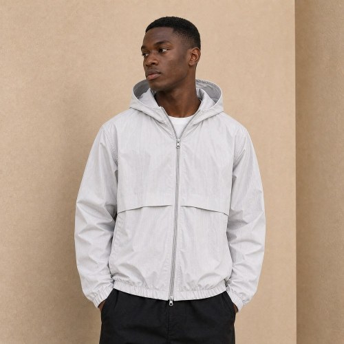 Custom Black Hooded Anorak Windbreaker Jacket