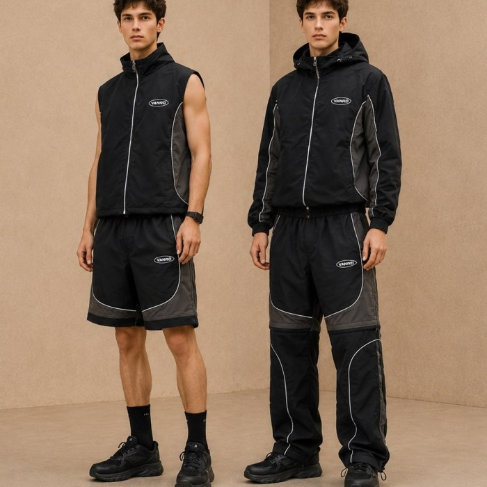 Custom Black Grey Convertible Zip-Off Nylon Tracksuit