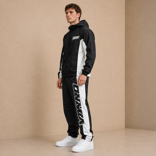 Custom Black White Side Stripe Nylon Tracksuit