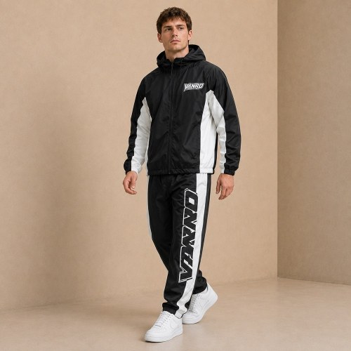 Custom Black White Side Stripe Nylon Tracksuit