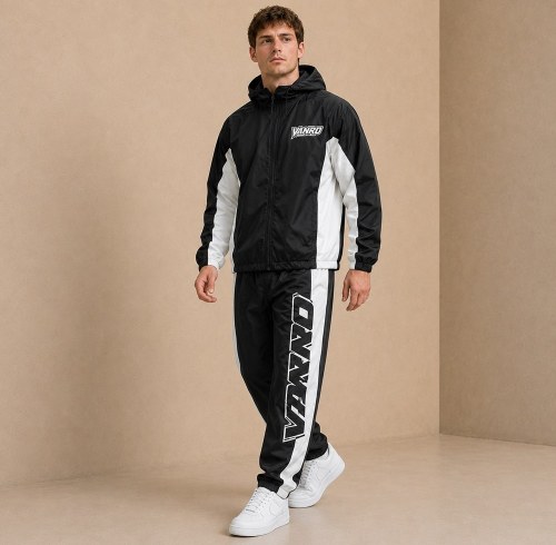 Custom Black White Side Stripe Nylon Tracksuit