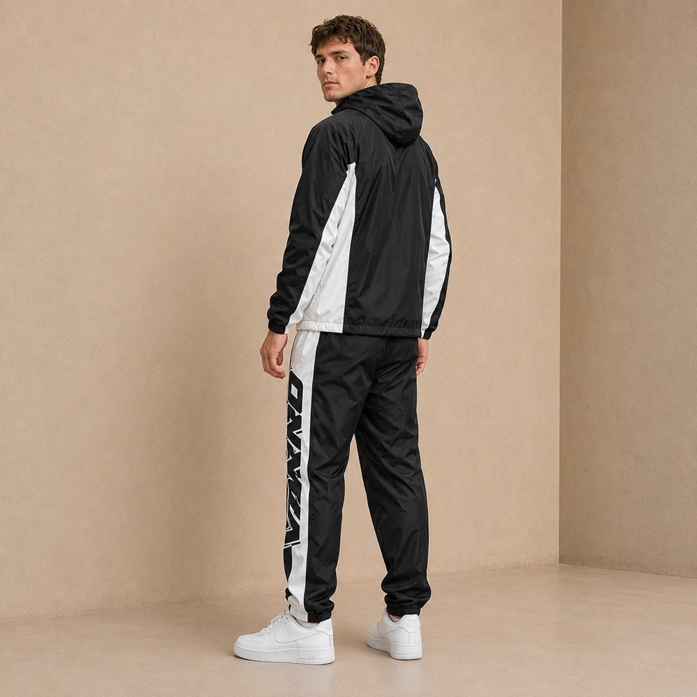 Custom Black White Side Stripe Nylon Tracksuit