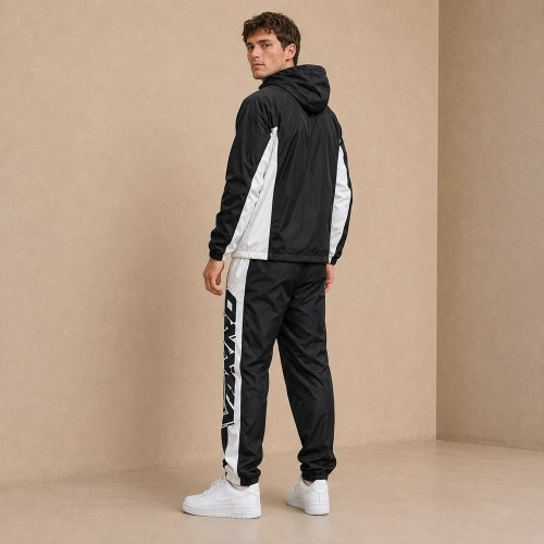 Custom Black White Side Stripe Nylon Tracksuit