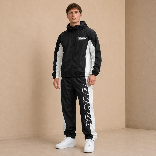 Custom Black White Side Stripe Nylon Tracksuit