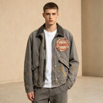 Custom Brown Distressed Corduroy Collar Work Jacket