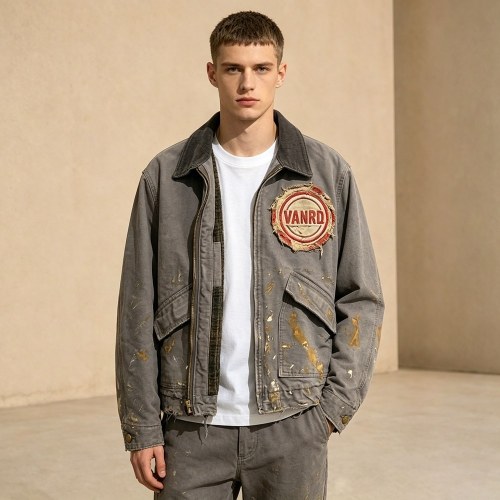 Custom Brown Distressed Corduroy Collar Work Jacket