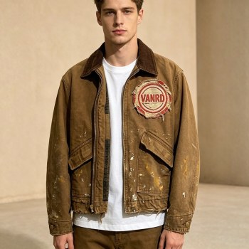 Custom Brown Distressed Corduroy Collar Work Jacket