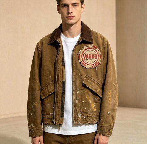 Custom Brown Distressed Corduroy Collar Work Jacket