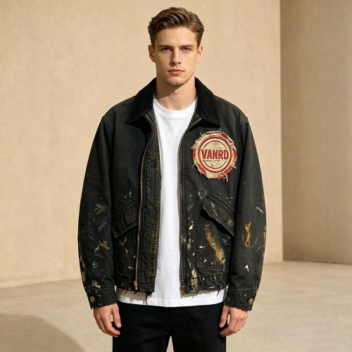 Custom Brown Distressed Corduroy Collar Work Jacket