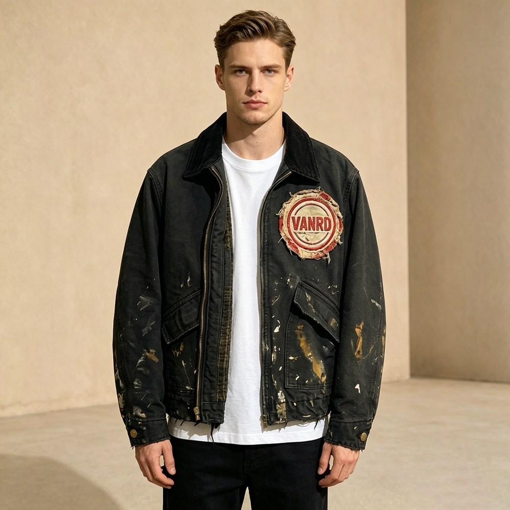 Custom Brown Distressed Corduroy Collar Work Jacket