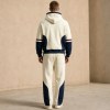 Custom Cream Navy Colorblock Fleece Tracksuit