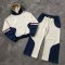 Custom Cream Navy Colorblock Fleece Tracksuit