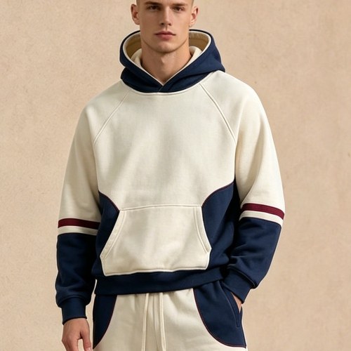 Custom Cream Navy Colorblock Fleece Tracksuit