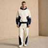 Custom Cream Navy Colorblock Fleece Tracksuit