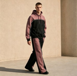 Custom Pink Black Colorblock Fleece Tracksuit