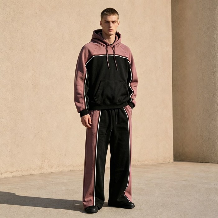 Custom Pink Black Colorblock Fleece Tracksuit