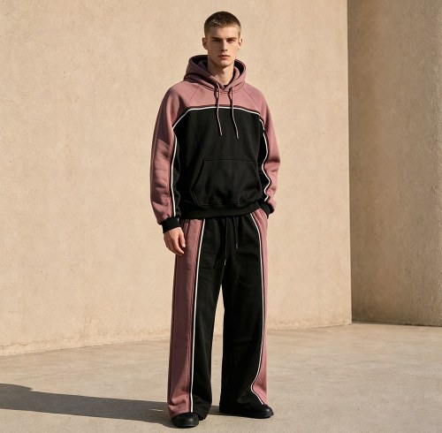 Custom Pink Black Colorblock Fleece Tracksuit