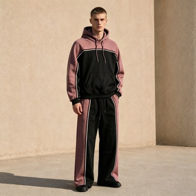Custom Pink Black Colorblock Fleece Tracksuit