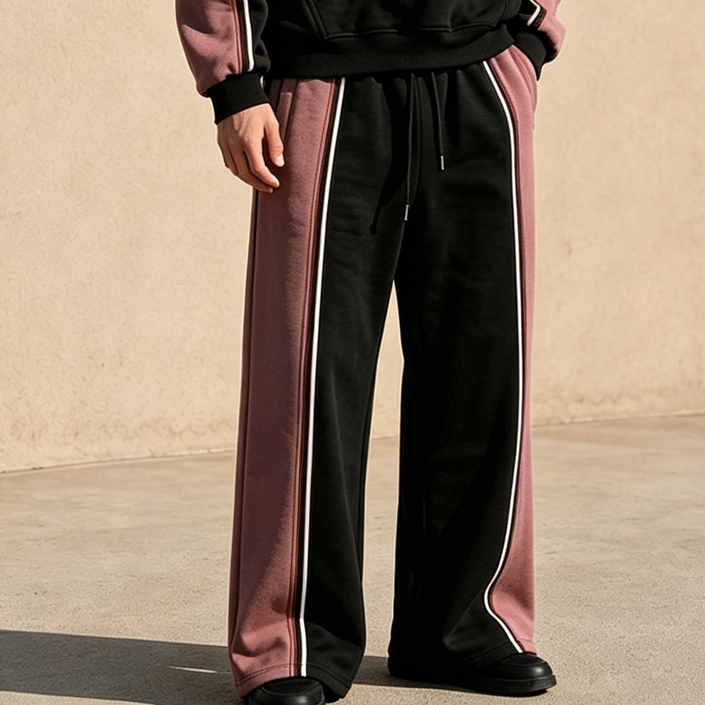 Custom Pink Black Colorblock Fleece Tracksuit