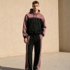 Custom Pink Black Colorblock Fleece Tracksuit