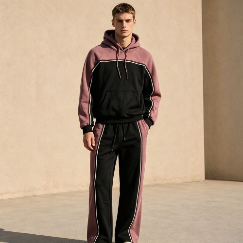Custom Pink Black Colorblock Fleece Tracksuit