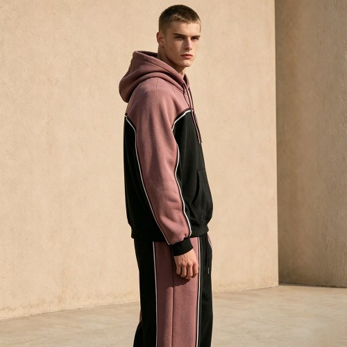 Custom Pink Black Colorblock Fleece Tracksuit
