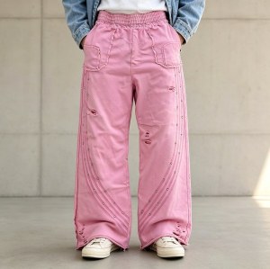 Custom Pink Fleece Distressed Studded Sweatpants